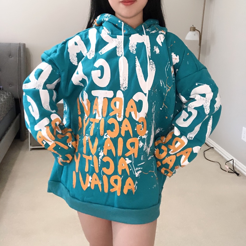 Women men unisex oversize loose plus size winter hoodie dress print letter